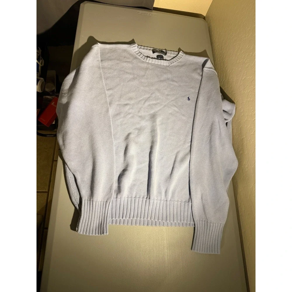 Vintage Polo Ralph Lauren Light Blue Cotton Shaker Knit Crewneck Sweater 2XLT